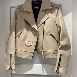 Mackage Women's Light Beige Leather Moto Jacket with Silver Hardware